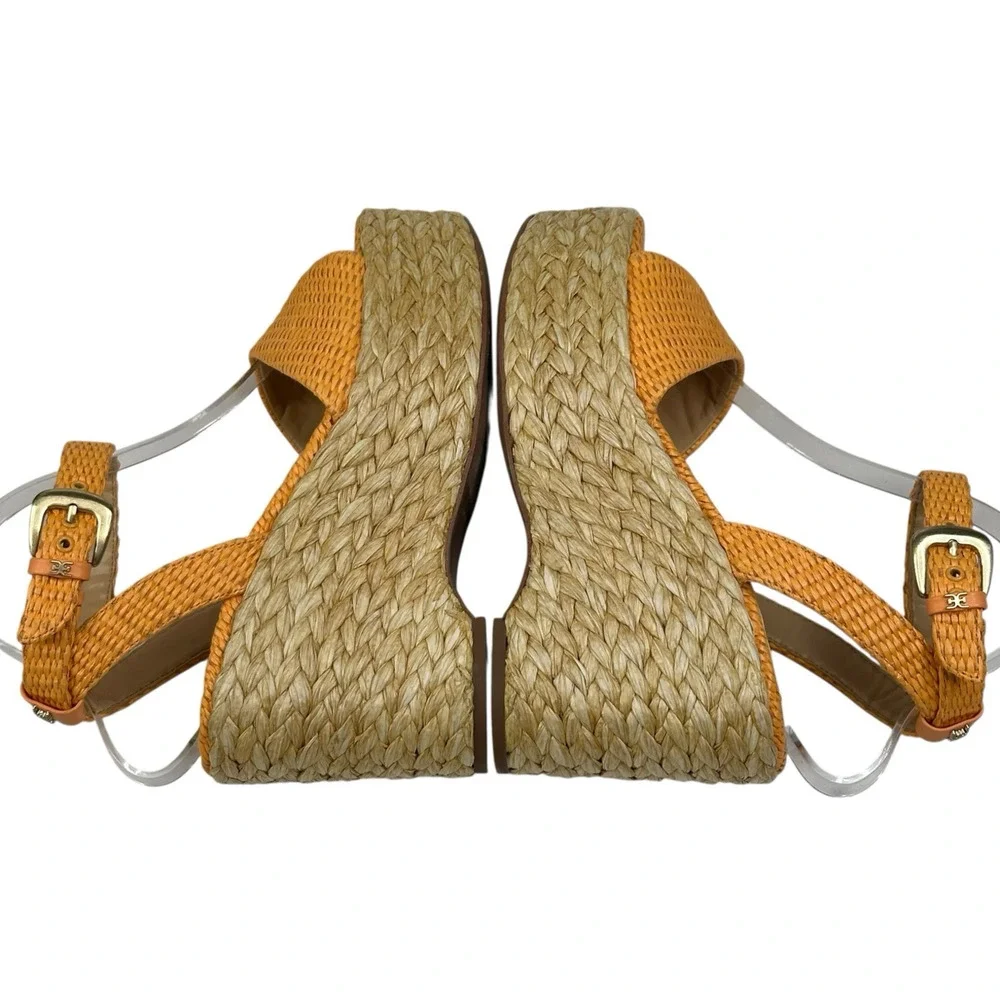 Sam Edelman April Marigold Raffia Platform Wedge Espadrille Sandal Womens 9M New